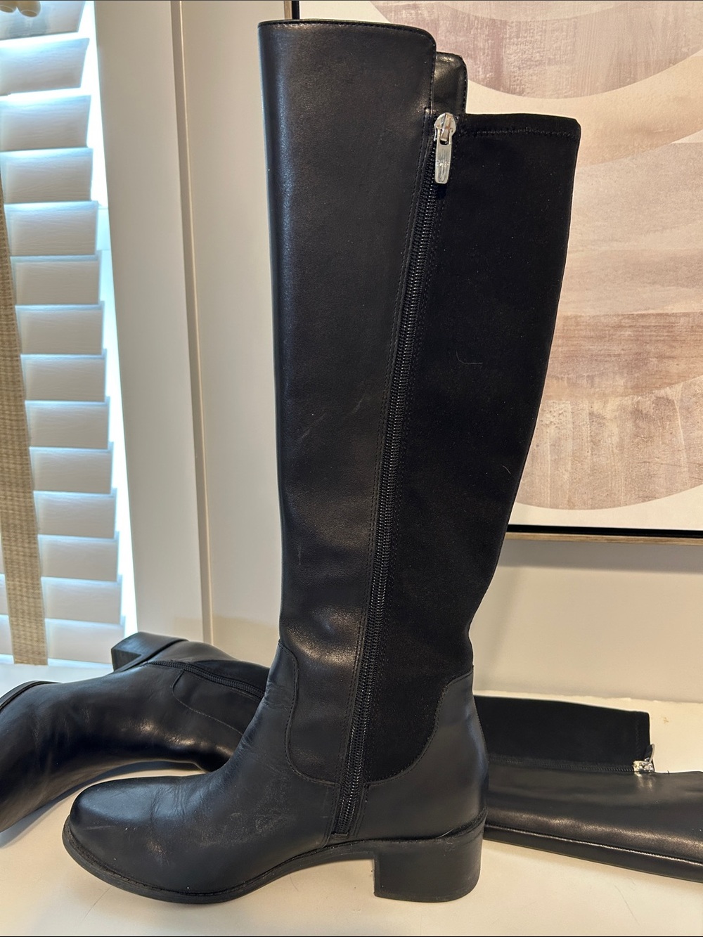 Marc Fisher black leather and fabric knee high women’s size 7 boots
